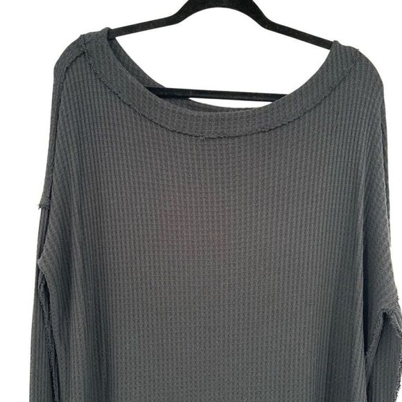 Free People We The Free Waffle Knit Oversized Long Sleeve Top Black Size Medium - Picture 3 of 9